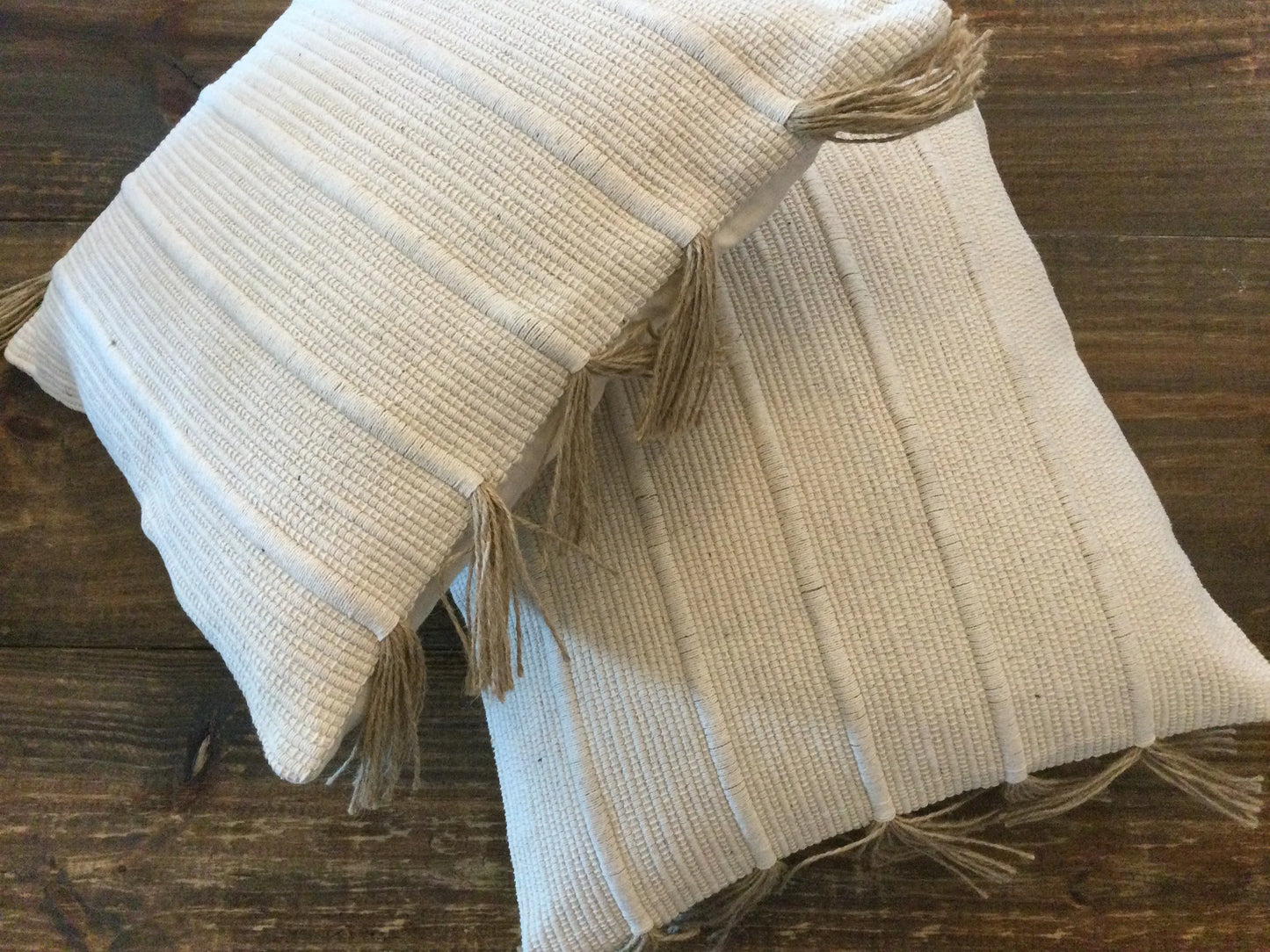 Jute & Cotton Woven Dhurrie Pillow with Tassels I Cream