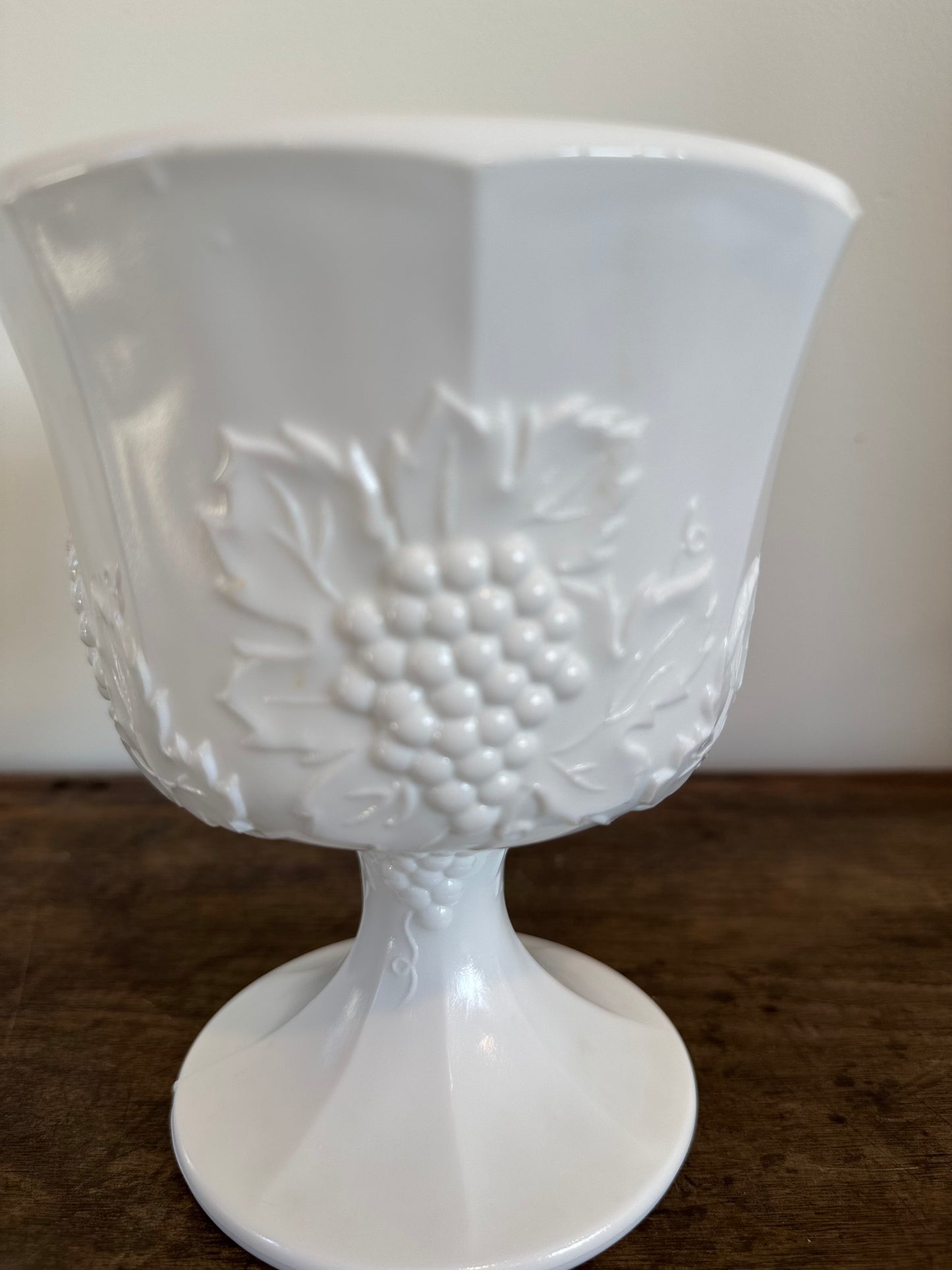 Indiana Glass Colony Harvest Milk Glass Compote Dish I Grape & Leaf I 1960
