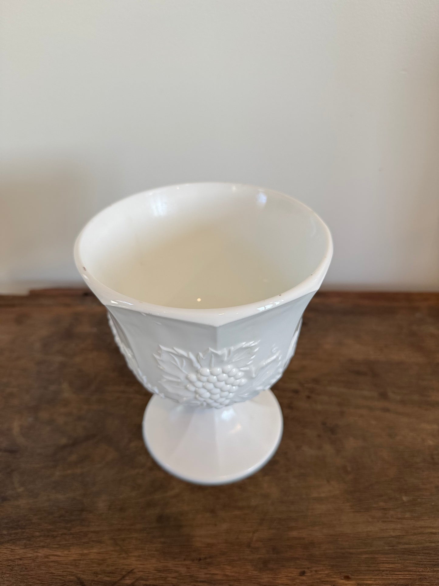 Indiana Glass Colony Harvest Milk Glass Compote Dish I Grape & Leaf I 1960