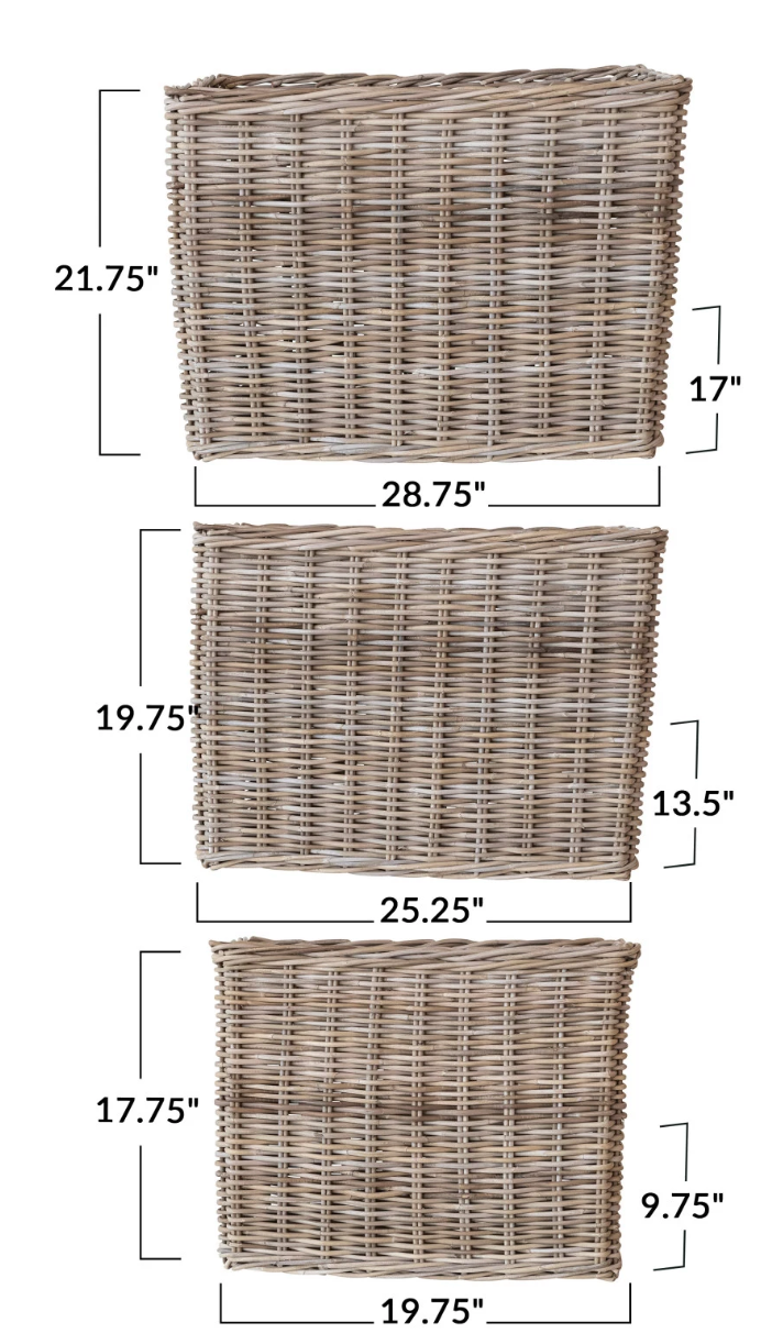 Woven Wicker Rattan Baskets w/ Handles, Set of 3