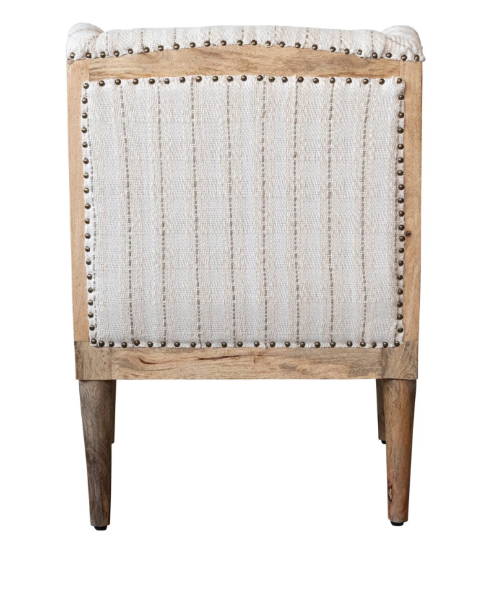 Woven Cotton Upholstered Striped Chair w/ Mango Wood Legs