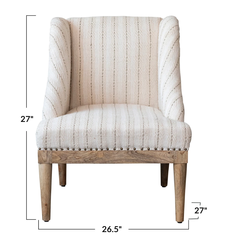 Woven Cotton Upholstered Striped Chair w/ Mango Wood Legs