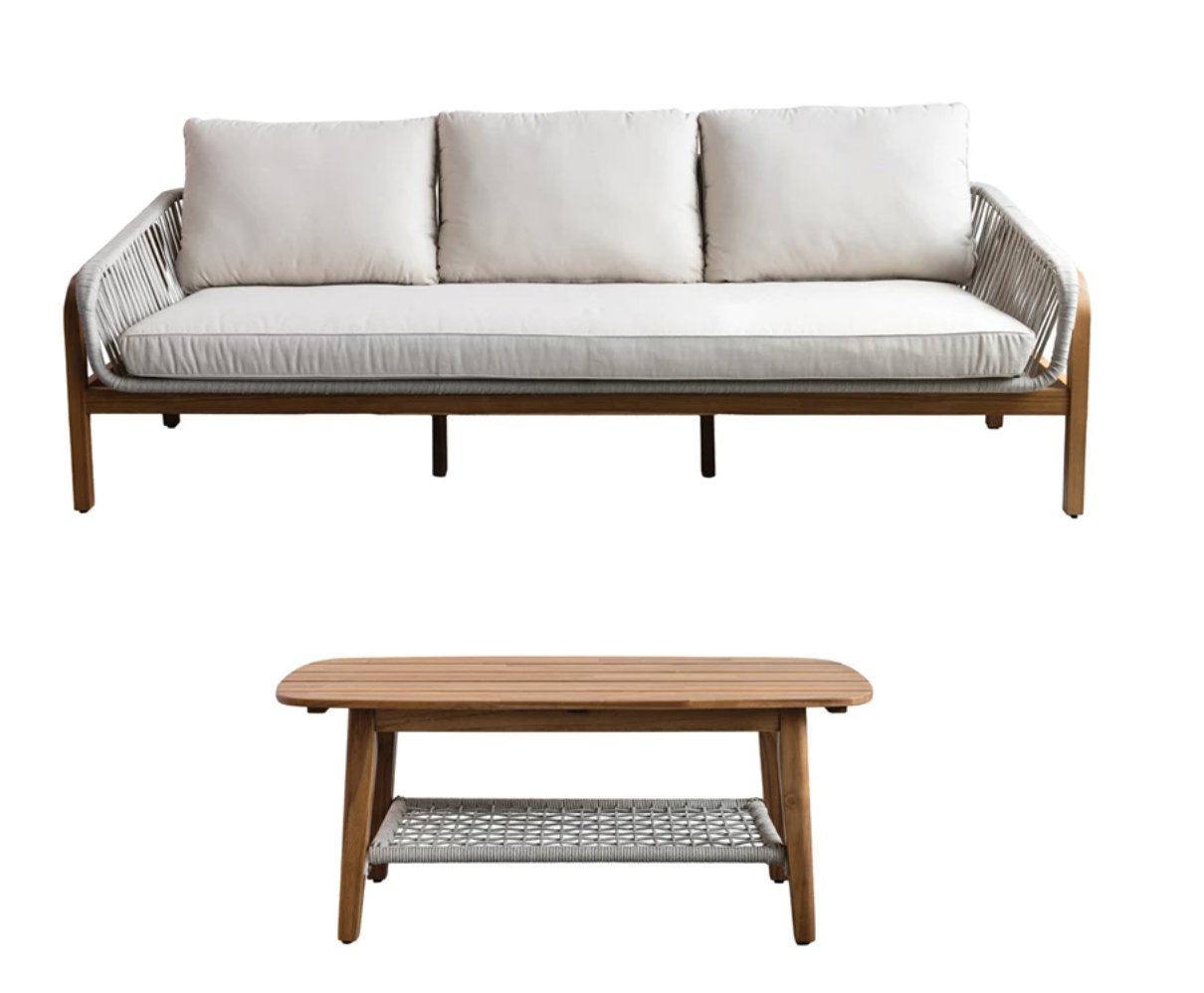 Indoor/Outdoor Sofa with Cushions & Coffee Table, (Set of 2)