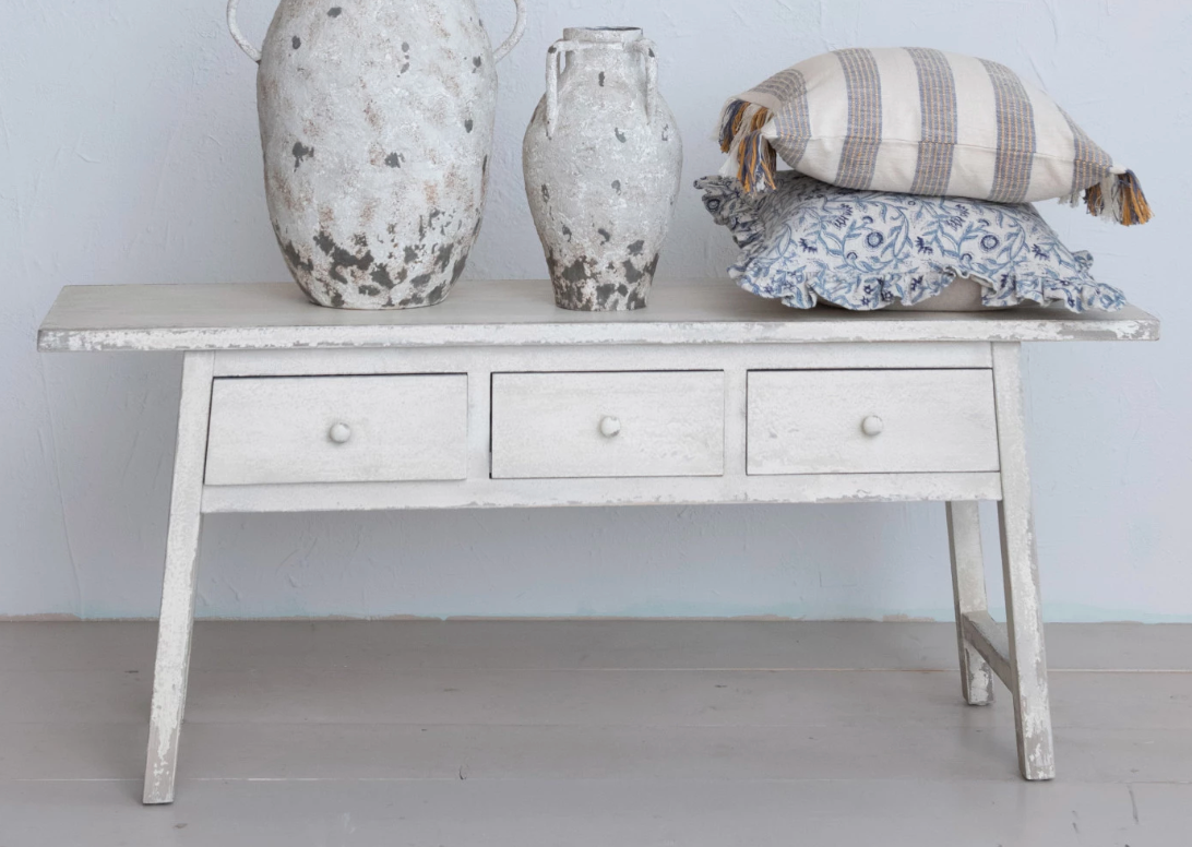 Reclaimed Wood Table w/ 3 Drawers, Distressed White