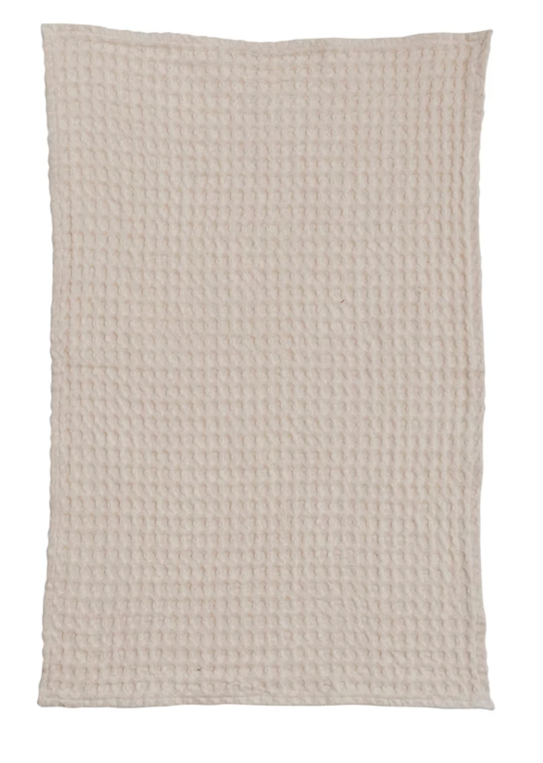 Stonewashed Cotton Waffle Weave Tea Towel, 2 Color Options