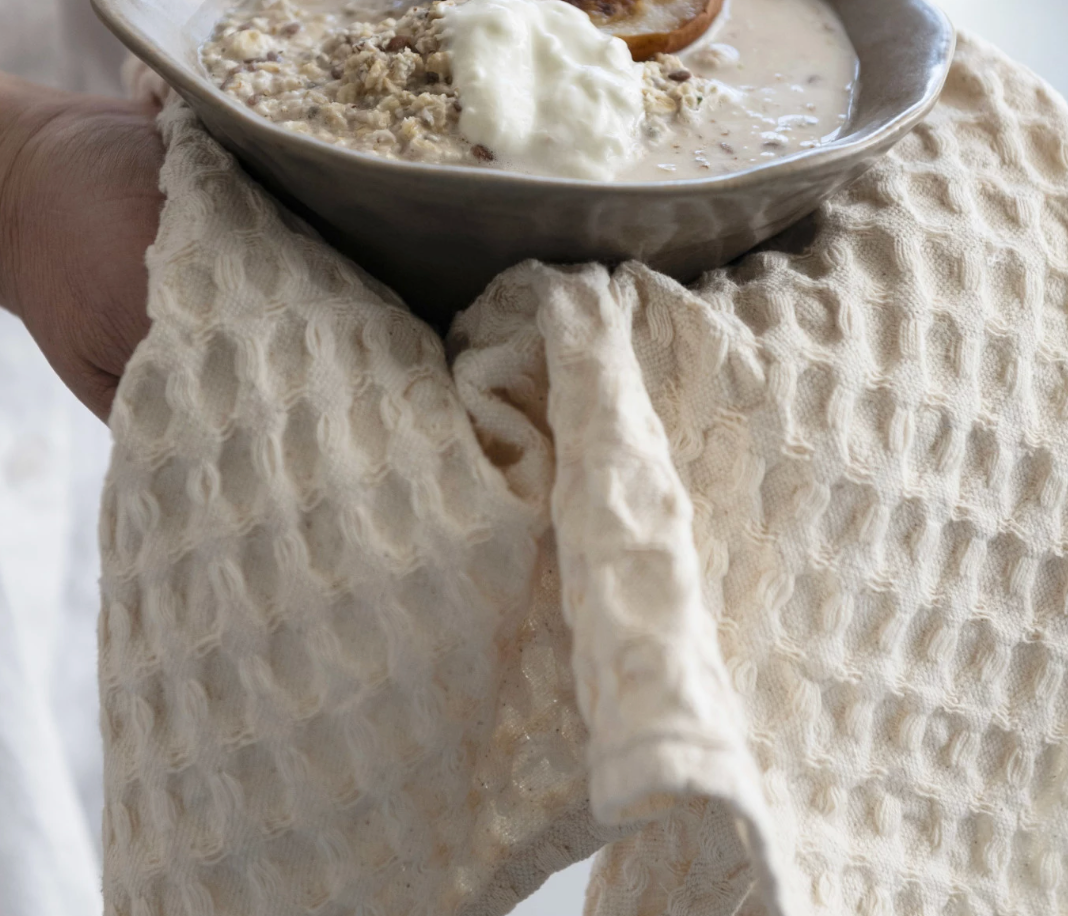 Stonewashed Cotton Waffle Weave Tea Towel, 2 Color Options
