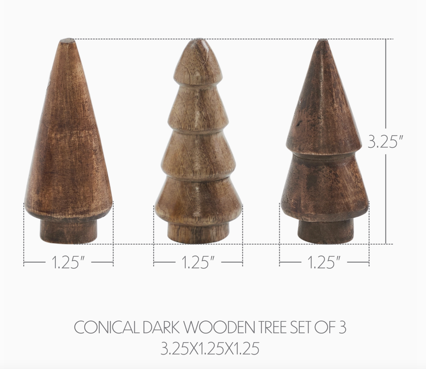 Conical Dark Wooden Tree Set of 3 - 3.25x1.25x1.25