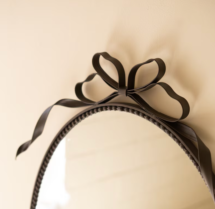 Metal Framed Oval Mirror - Bow Detail