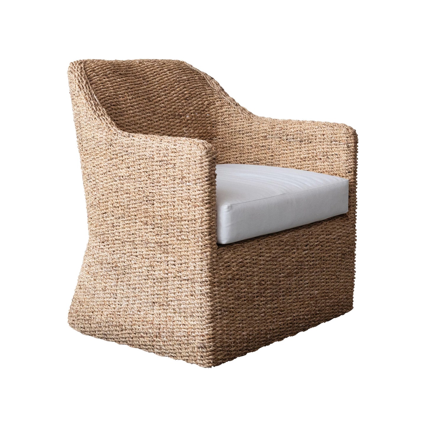 Woven Water Hyacinth & Acacia Wood Chair w/ Removable Cushion
