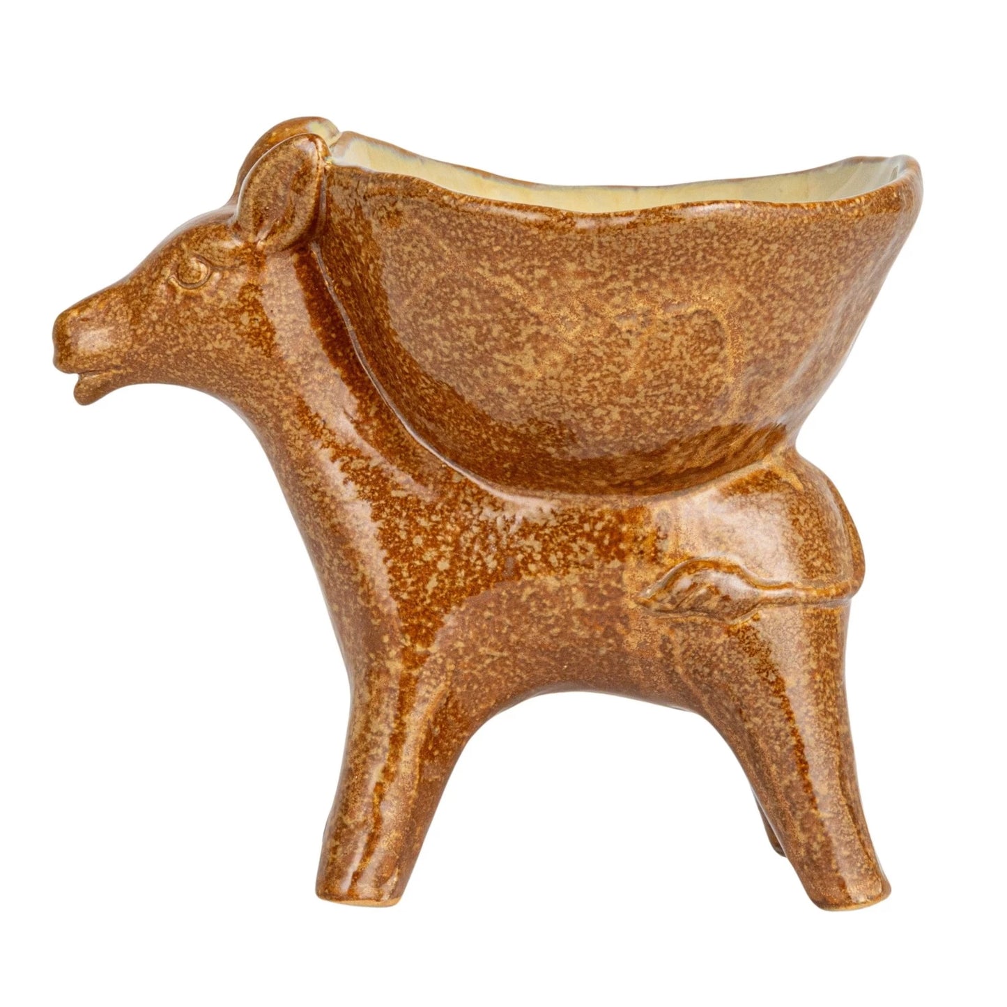 Stoneware Donkey w/ Bowl, Brown