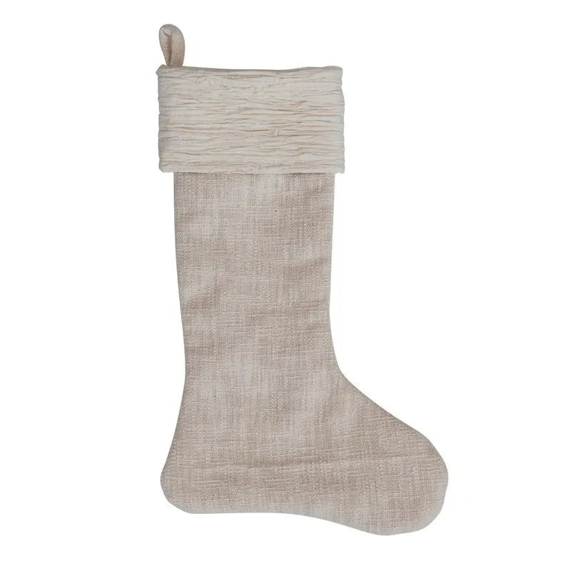 20"H Cotton Slub Stocking w/ Voile Cuff, Cream Color