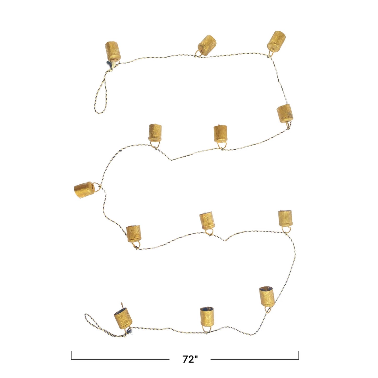 Metal Bell Garland w/ Black & White String, Antique Gold Finish