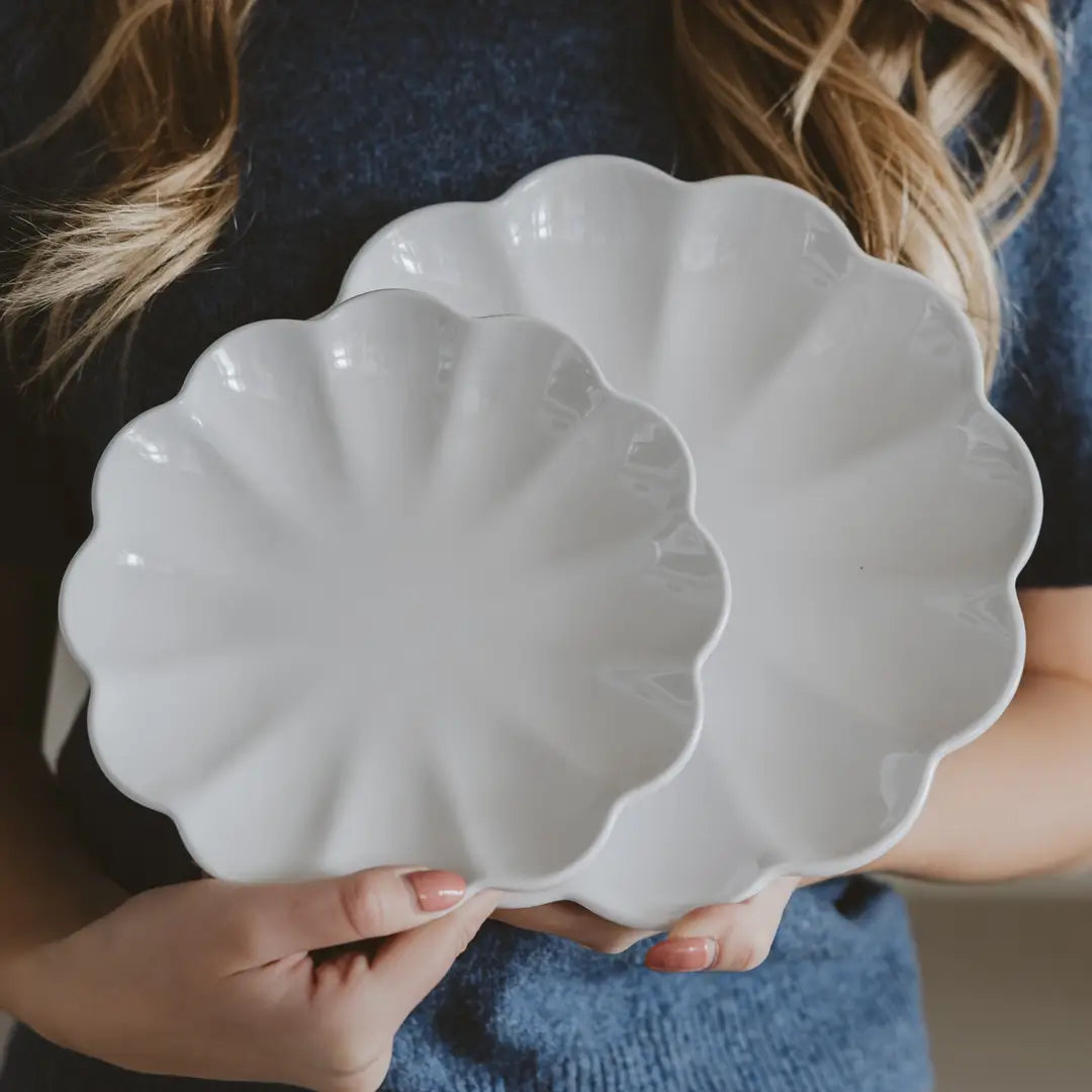 White Scalloped Serving Tray Set of 2