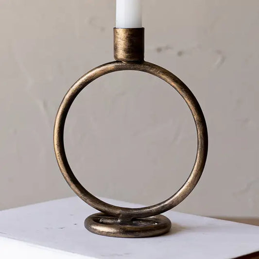 Kacela Brass Round Sculpture Taper Candle Holder Metal