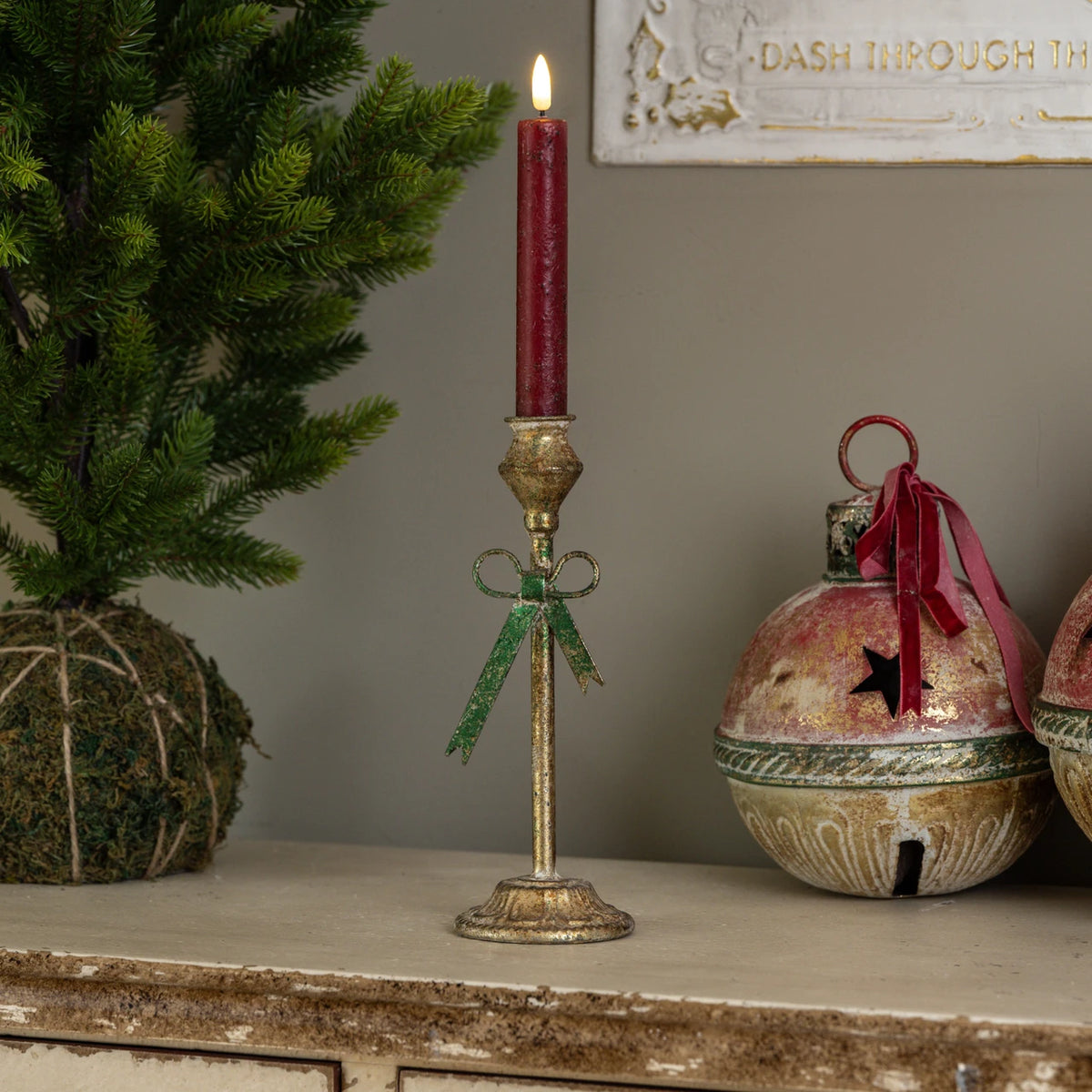 9" Green Bow Taper Candle Holder