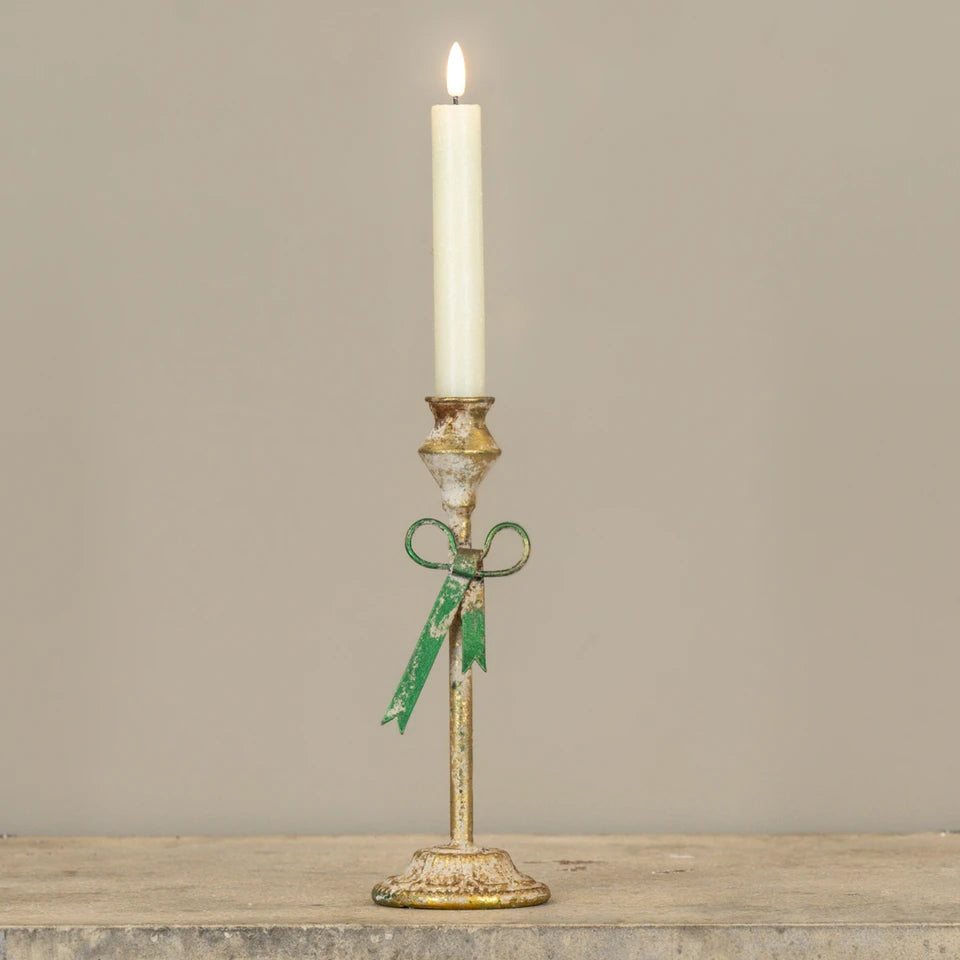 9" Green Bow Taper Candle Holder