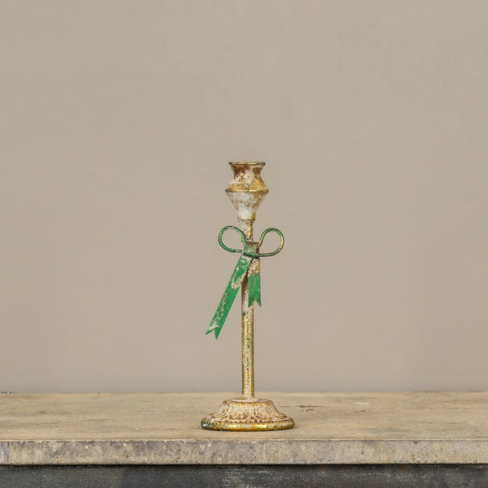 9" Green Bow Taper Candle Holder