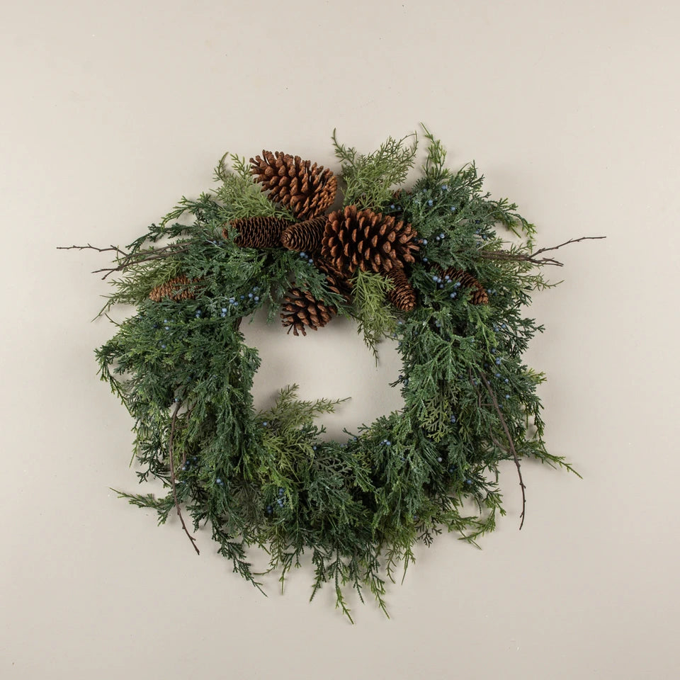 22" CEDAR, BERRY & PINECONE WREATH