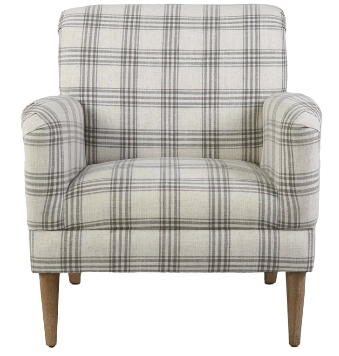 Plaid Upholstered Arm Chair