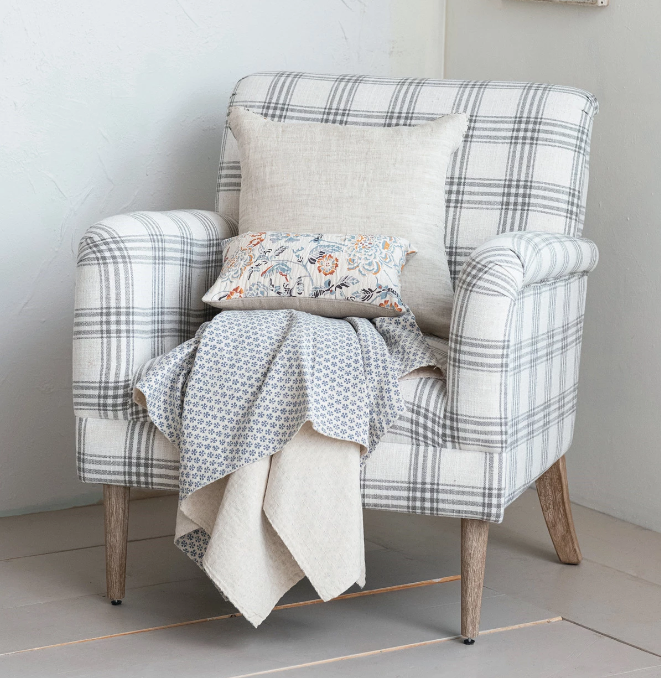 Plaid Upholstered Arm Chair