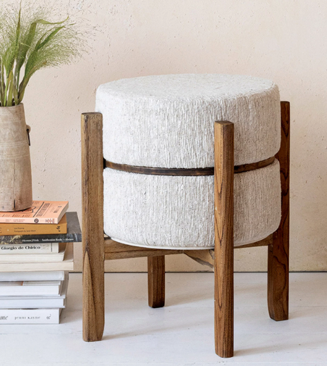 Woven Cotton & Wool Blend Upholstered Table/Stool