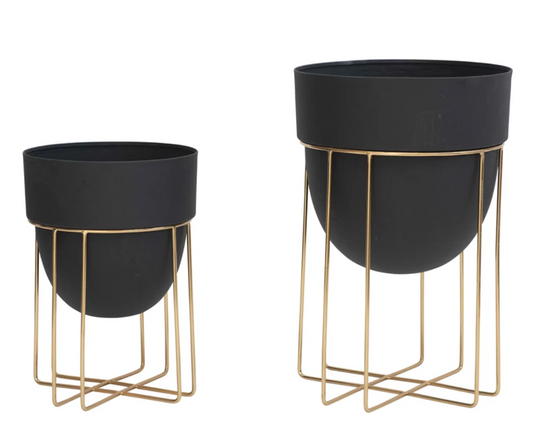 Black Metal Planters with Gold Finish Stands