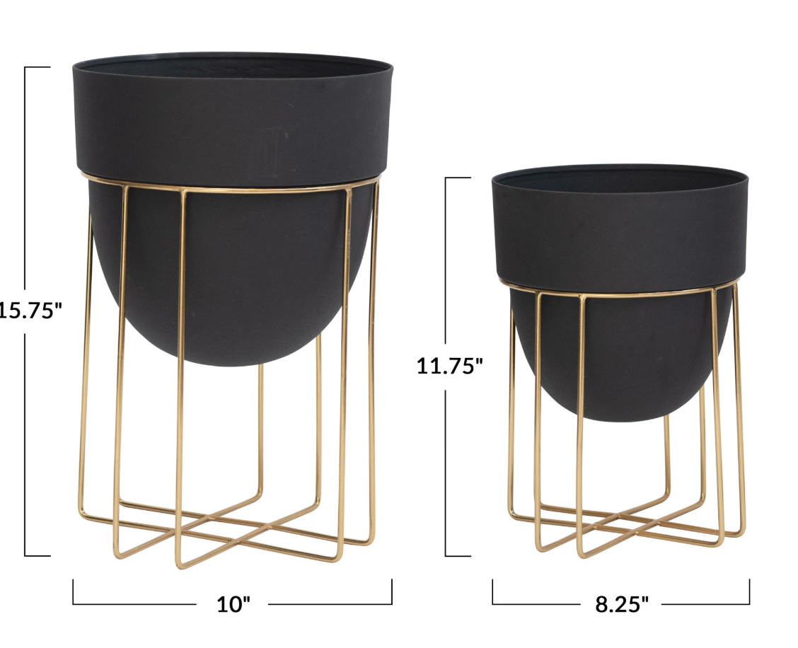 Black Metal Planters with Gold Finish Stands