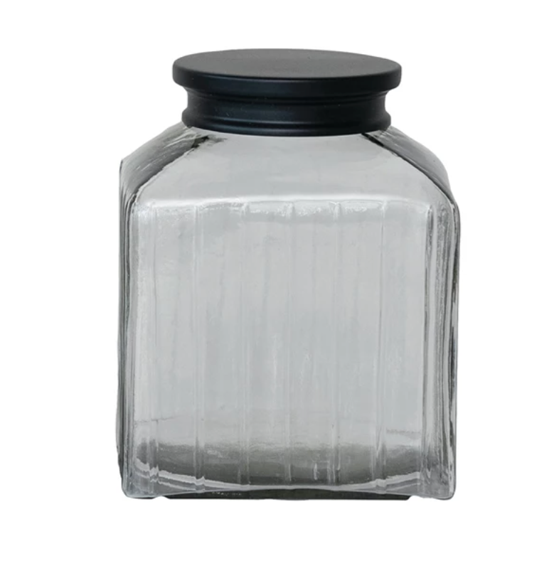 9 Cup Pressed Glass Jar w/ Black Stainless Steel Lid