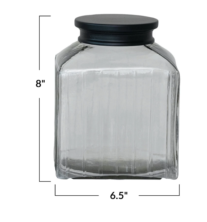 9 Cup Pressed Glass Jar w/ Black Stainless Steel Lid