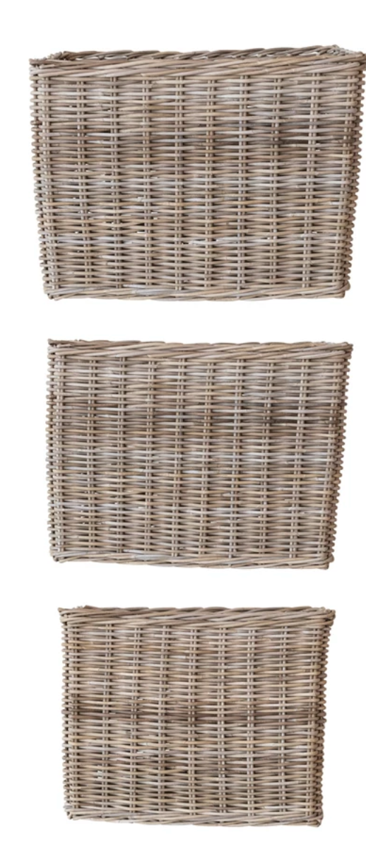 Woven Wicker Rattan Baskets w/ Handles, Set of 3