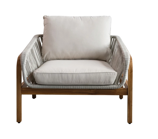 Teakwood & Rope Wrapped Metal Indoor/Outdoor Chair with Cushions (SET OF 2)