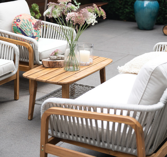 Indoor/Outdoor Sofa with Cushions & Coffee Table, (Set of 2)