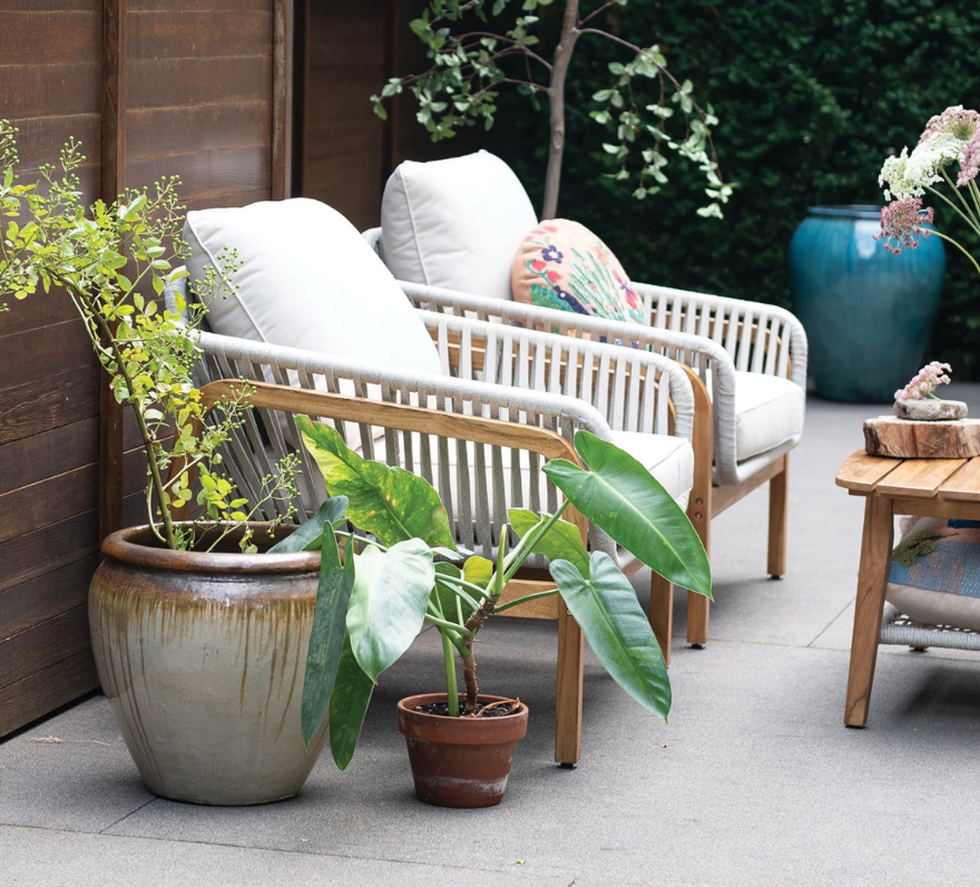Teakwood & Rope Wrapped Metal Indoor/Outdoor Chair with Cushions (SET OF 2)