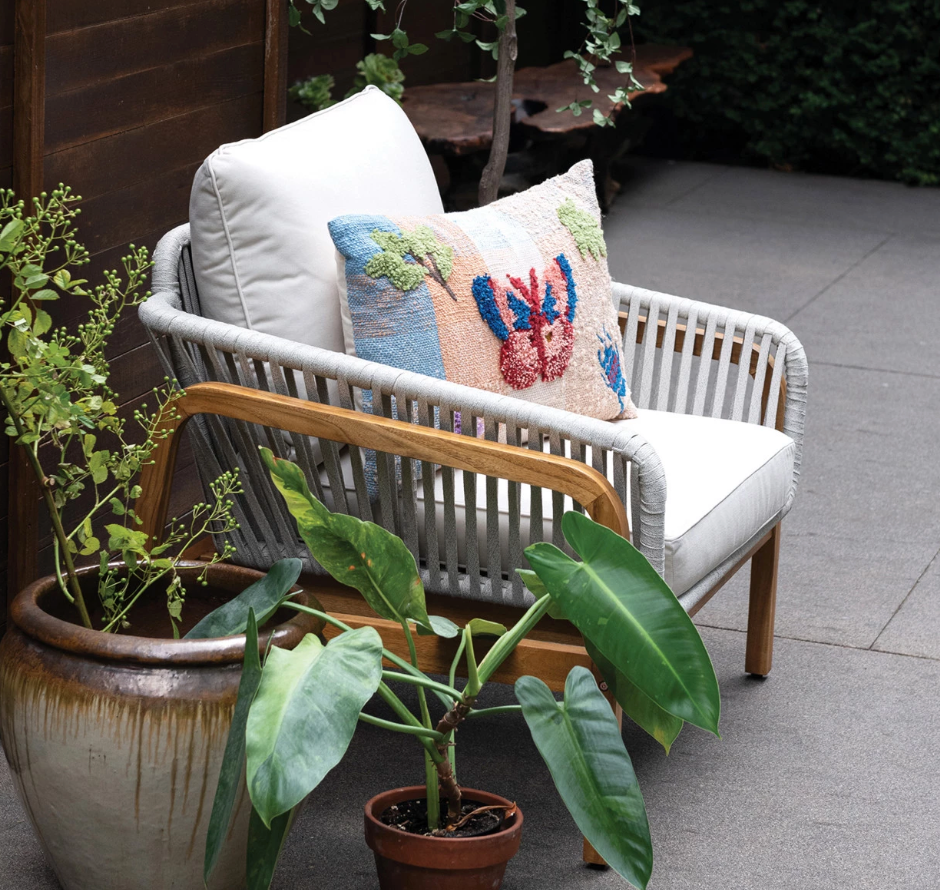 Teakwood & Rope Wrapped Metal Indoor/Outdoor Chair with Cushions (SET OF 2)