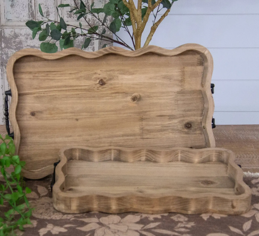 Trays - Scalloped Natural Wood (Set of 2)