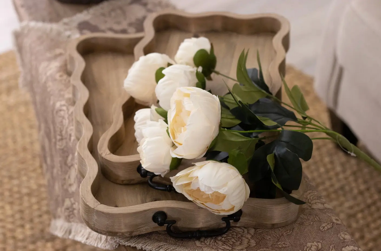 Trays - Scalloped Natural Wood (Set of 2)