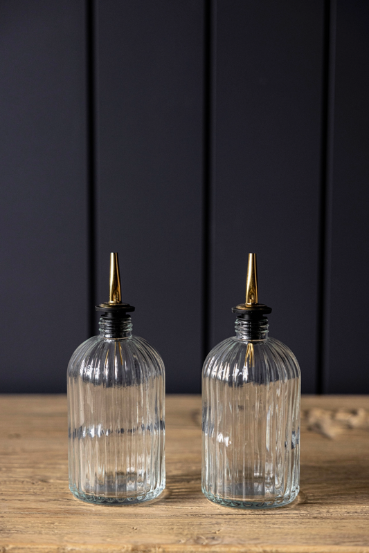 Olive Oil & Vinegar Glass Scallop Fluted Bottles