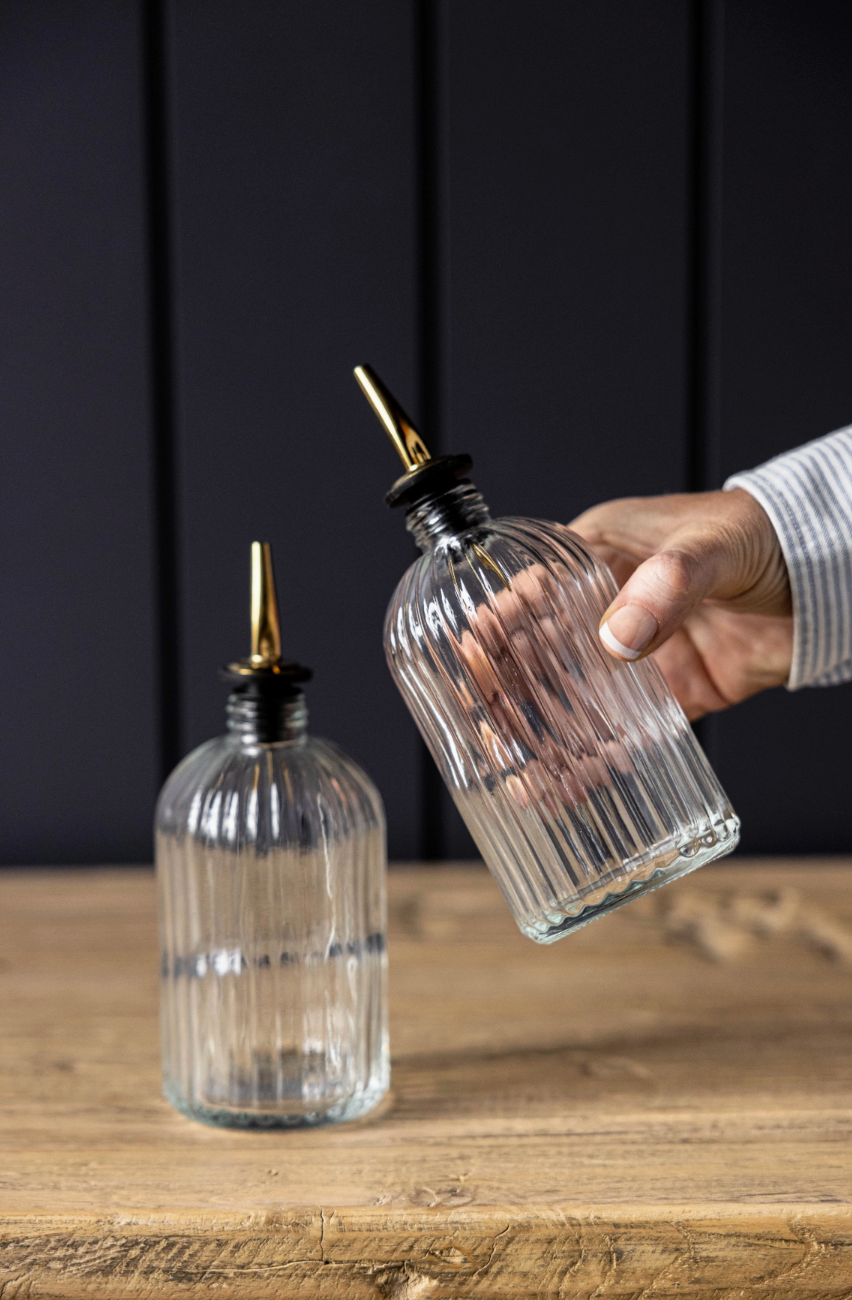 Olive Oil & Vinegar Glass Scallop Fluted Bottles