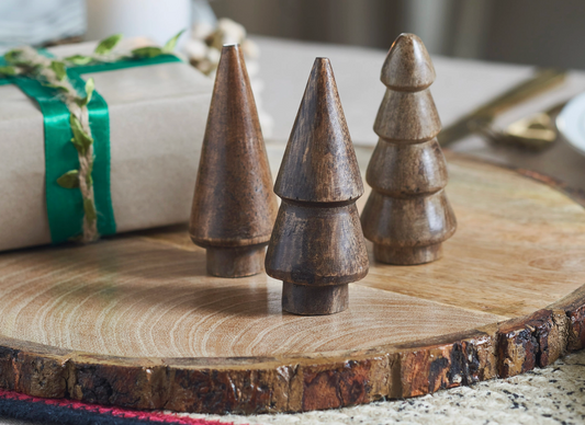 Conical Dark Wooden Tree Set of 3 - 3.25x1.25x1.25