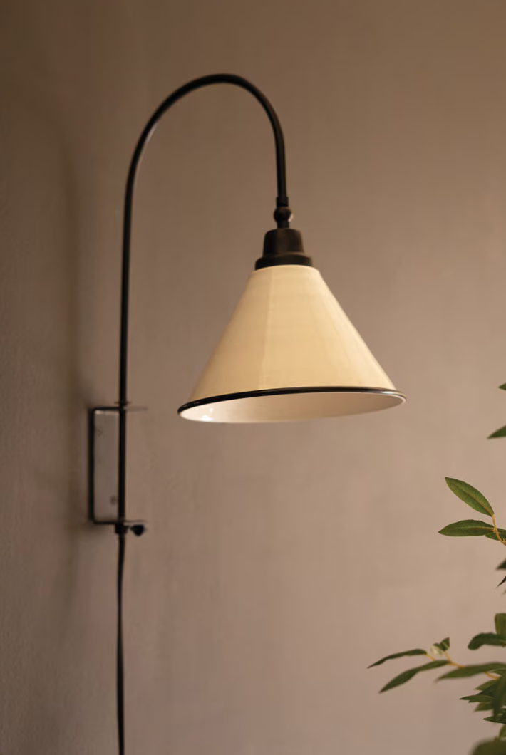 Metal Wall Lamp w/ Black & White Enamel Shade