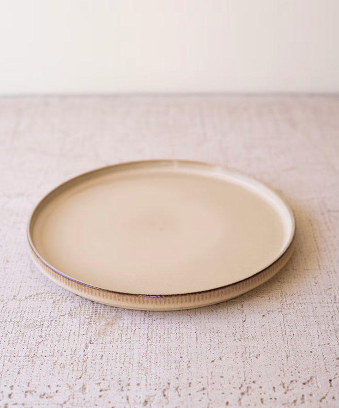 Set of 3 Kahki Ceramic Dinner Salad Bowls w/ Ridges