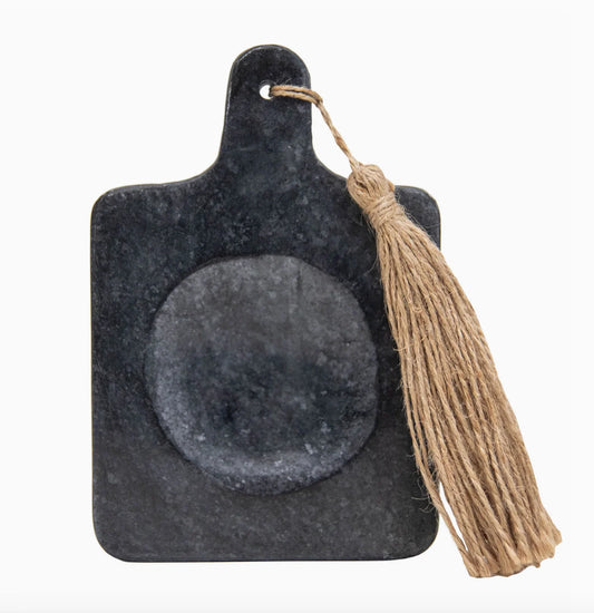 Black & White Marble Paddle Spoon Rest with Jute Tassel