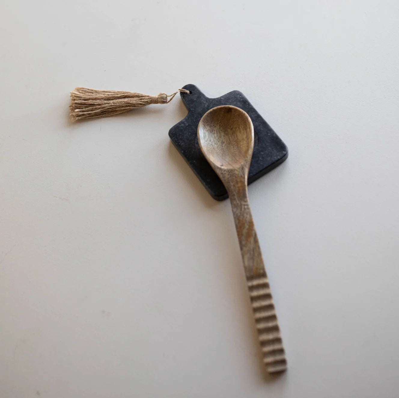 Black & White Marble Paddle Spoon Rest with Jute Tassel