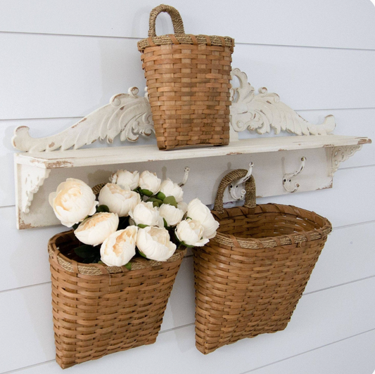 Hanging Chipwood Baskets With Woven Handle (Set of 3)