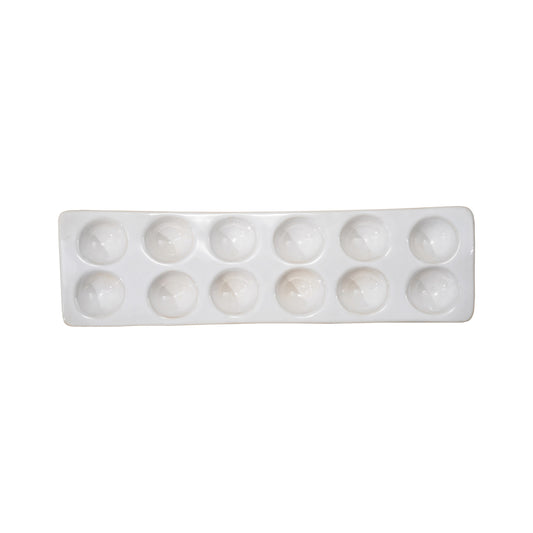 Stoneware Egg Holder, Reactive Glaze, White (Holds 12 Eggs)