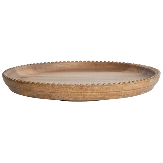 Mango Wood Lazy Susan w/ Scalloped Edge, Natural