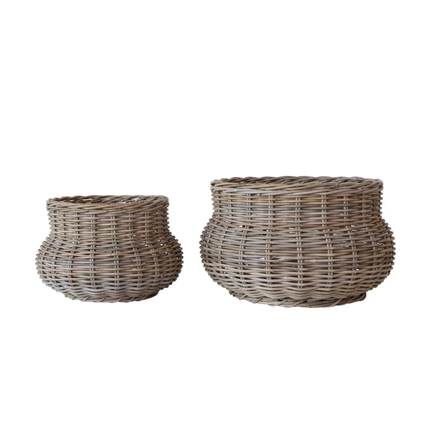 Hand-Woven Rattan Planters, Set of 2 (Holds 18" & 16" Pots)