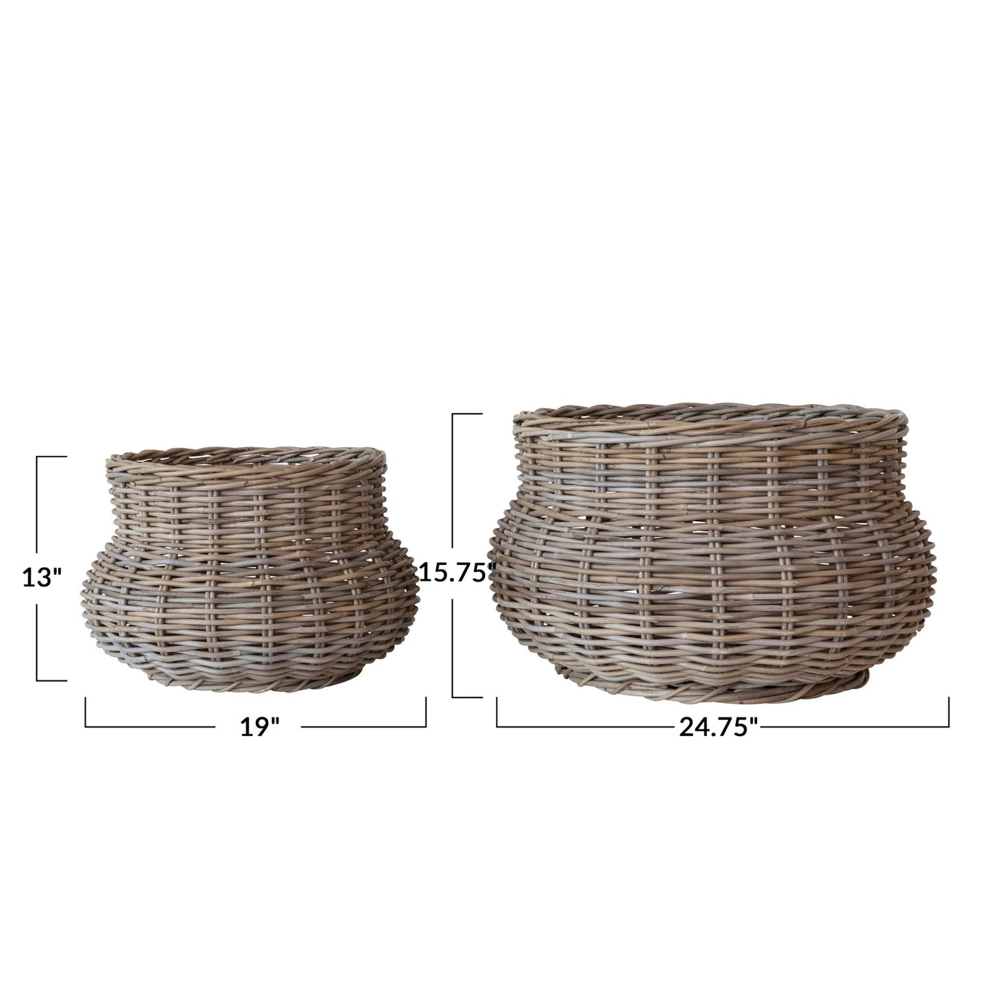 Hand-Woven Rattan Planters, Set of 2 (Holds 18" & 16" Pots)