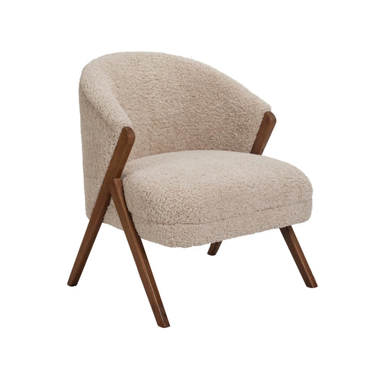 Bouclé Fabric Upholstered Chair w/ Rubberwood Legs