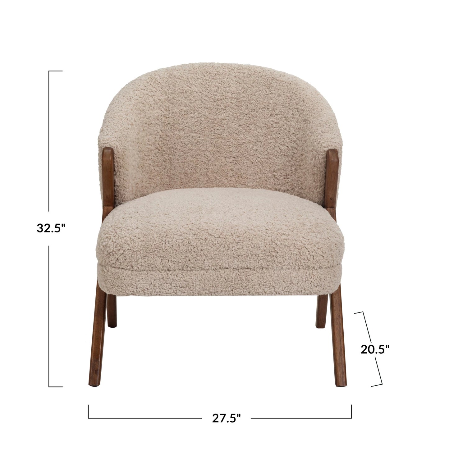 Bouclé Fabric Upholstered Chair w/ Rubberwood Legs